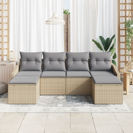 vidaXL Tuin Eetset met kussen met opslag 6 pcs Beige en Licht Grijs afbeelding3 - 1