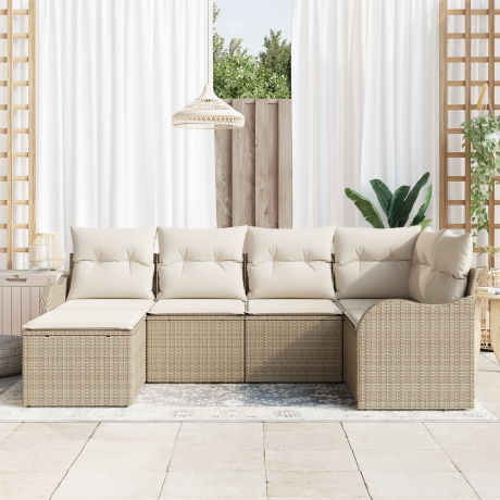 vidaXL Tuin Sofa Set met kussen 6 pcs Beige en wit Poly riet afbeelding3 - 1