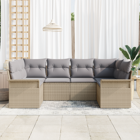 vidaXL 6-delige tuinset met kussens in beige poly rattan afbeelding3 - 1
