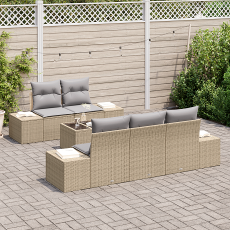 vidaXL Tuin Sofa Set met kussen Beige poly rattan afbeelding3 - 1