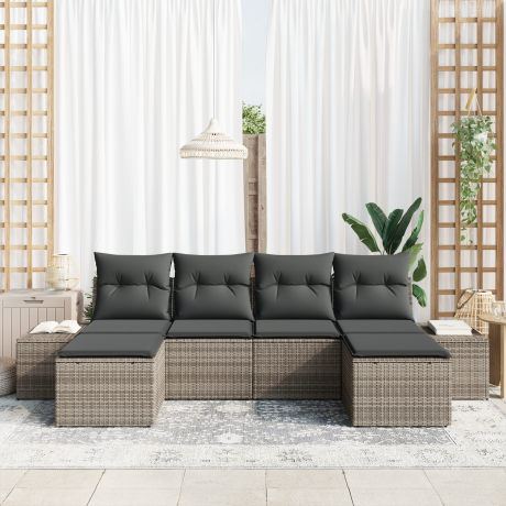 vidaXL Tuin Sofa Set met kussen met opslag 4 pcs Grijs poly rattan afbeelding3 - 1