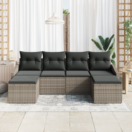 vidaXL Tuin Eetset 6 pcs Grijs Poly Rattan en Poedergecoat Staal afbeelding3 - 1