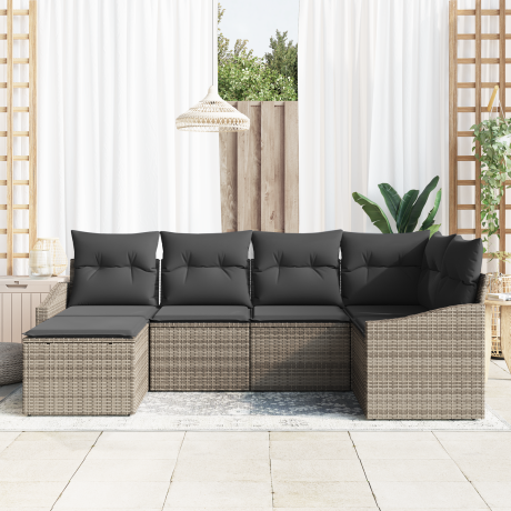 vidaXL Tuin Eetset 6 pcs Grijs Poly Rattan en Poedergecoat Staal afbeelding3 - 1