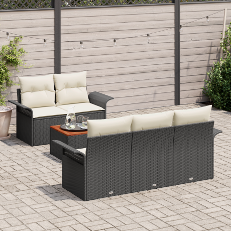 vidaXL 6-delige tuinset met kussens in zwart poly rattan en acacia afbeelding3 - 1