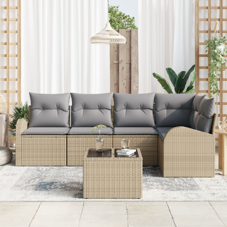 vidaXL Bankstel met kussen 6 pcs Beige Polyester afbeelding3 - 1