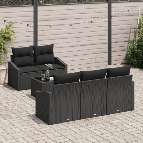 vidaXL Bankstel met kussen met opslag 6 pcs Zwart poly rattan afbeelding3 - 1