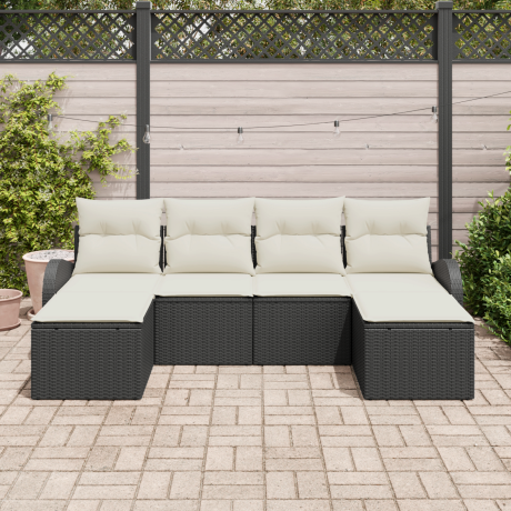 vidaXL Bankstel met kussen met opslag 6 pcs Zwart en Wit poly rattan afbeelding3 - 1