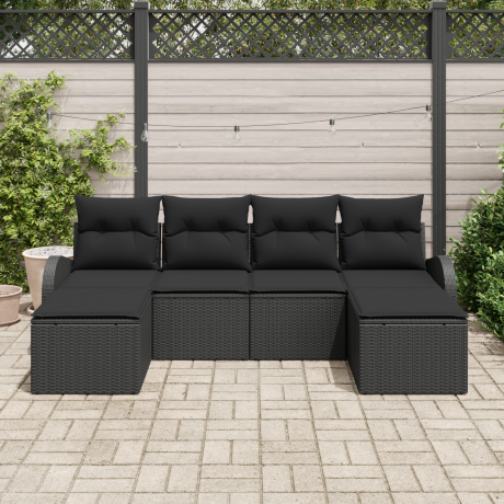 vidaXL Bankstel met kussen met opslag 6 pcs Zwart poly rattan afbeelding3 - 1