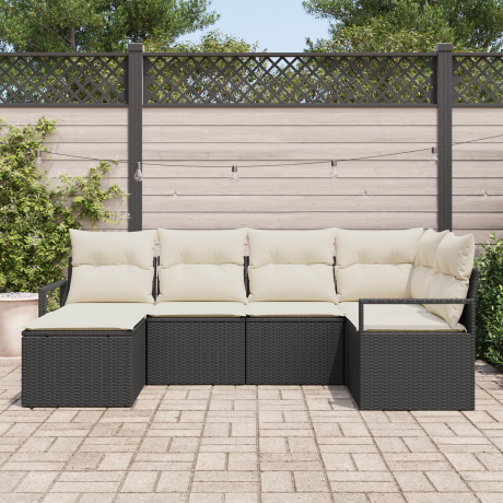 vidaXL Bankstel met kussen met opslag 6 pcs Zwart en Crème poly rattan afbeelding3 - 1