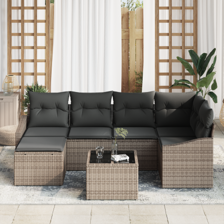 vidaXL Tuin Eetset 7 pcs Lichtgrijs Poly Rattan en Poedergecoat Staal afbeelding3 - 1
