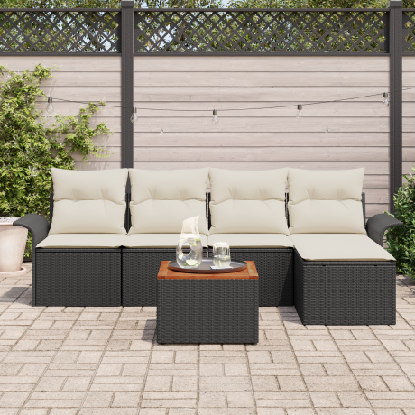 vidaXL 6-delige tuinset met kussens zwart poly rattan acacia afbeelding3 - 1