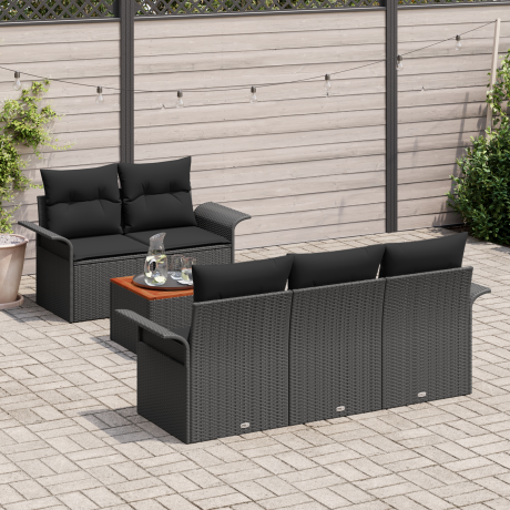 vidaXL 6-delige tuinset met kussens zwart poly rattan acacia afbeelding3 - 1