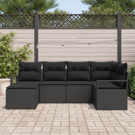 vidaXL Bankstel met kussen met opslag 6 pcs Zwart poly rattan afbeelding3 - 1