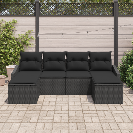 vidaXL Tuin Eetset 6 pcs Zwart Poly Rattan en Poedergecoat Staal afbeelding3 - 1