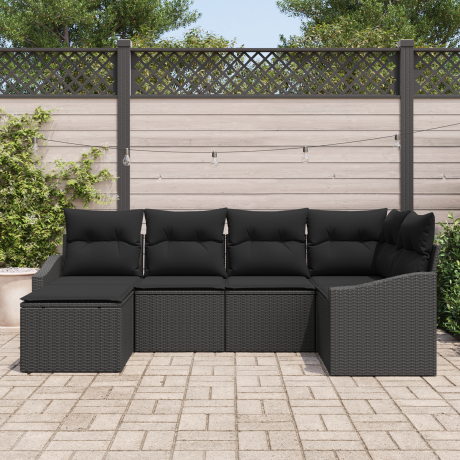 vidaXL Tuin Eetset 6 pcs Zwart Poly Rattan en Poedergecoat Staal afbeelding3 - 1