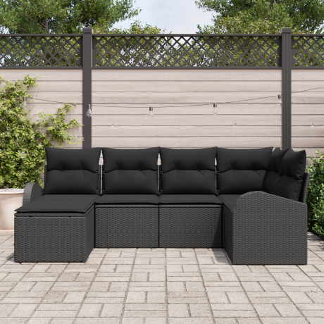 vidaXL Bankstel met kussen met opslag 6 pcs Zwart poly rattan afbeelding3 - 1