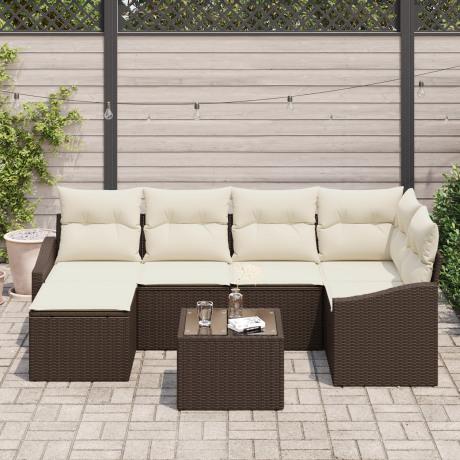 vidaXL 6-delige tuinset met tafel en kussens - grijs poly rattan afbeelding3 - 1