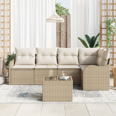 vidaXL 6-delige tuinsofa set met kussens bruin poly rattan afbeelding3 - 1