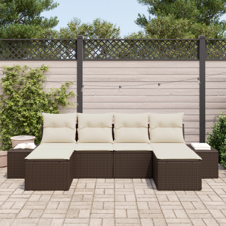 vidaXL Tuin Sofa Set met kussen 4 pcs Bruin en Crème poly rattan afbeelding3 - 1