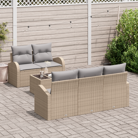 vidaXL Tuin Sofa Set met opslag 6 pcs Beige en Grijs poly rattan afbeelding3 - 1