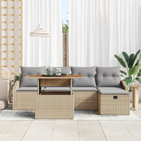 vidaXL 6-delige tuinsofa set met kussens in beige poly rattan afbeelding3 - 1