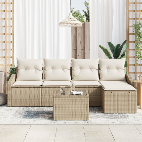 vidaXL 6-delige tuinsofa set met kussens in bruin poly rattan afbeelding3 - 1