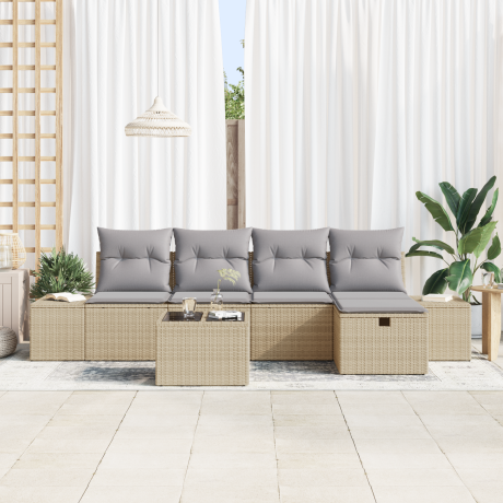 vidaXL 6-delige tuinsofa set met kussens in het beige poly riet afbeelding3 - 1