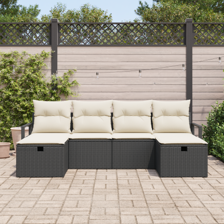 vidaXL Bankstel met kussen 5 pcs poly rattan afbeelding3 - 1