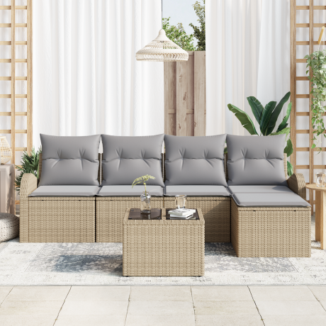 vidaXL Bankstel met kussen 6 pcs Beige en Licht Grijs poly rattan afbeelding3 - 1