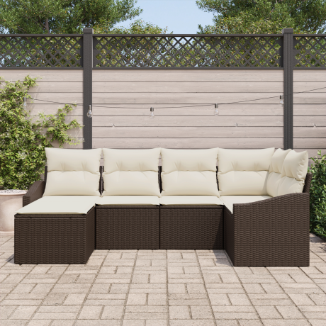 vidaXL 6-delige tuintafelset met kussens bruin poly rattan afbeelding3 - 1