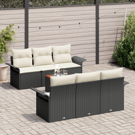 vidaXL 7-delig Jardin Sofa Set met Kussens Zwart Poly Riet Acacia afbeelding3 - 1