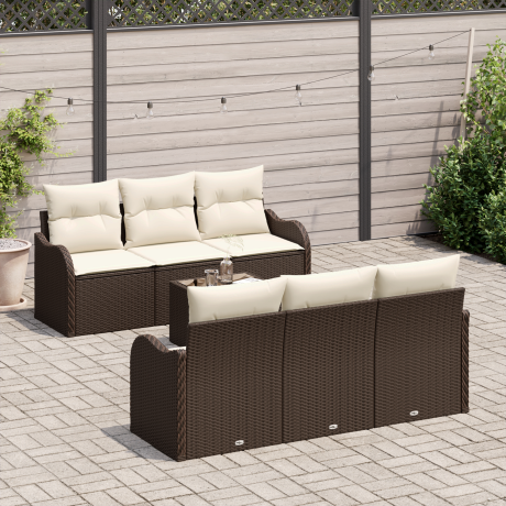 vidaXL Tuin Sofa Set 7 pcs Bruin en Crème Poly Riet en Staal en Glas afbeelding3 - 1