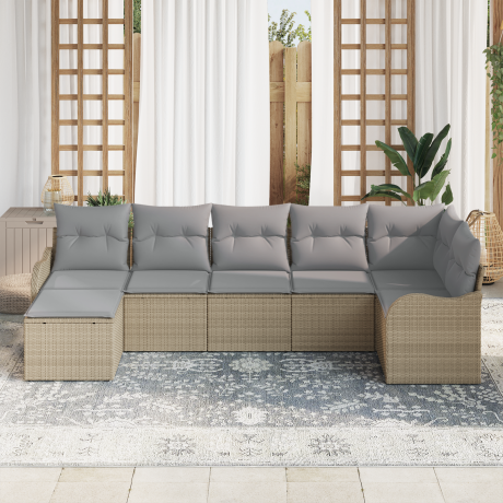 vidaXL 7-delige ligbed set met kussens Beige Poly Rattan afbeelding3 - 1