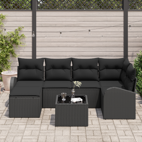 vidaXL 7-delige ligbed set met kussens beige poly rattan afbeelding3 - 1