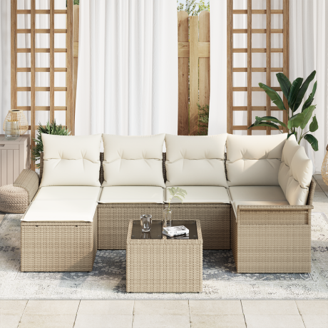 vidaXL 7-delige ligbed set met kussens bruin poly rattan afbeelding3 - 1