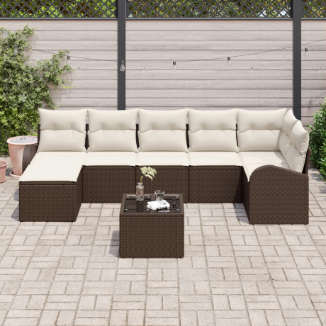 vidaXL Bankstel met kussen met opslag 8 pcs Bruin poly rattan afbeelding3 - 1