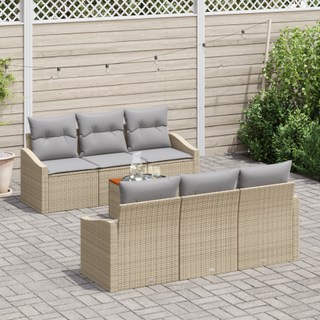 vidaXL 7-delige ligbedden set met kussens Beige Poly Rattan Acacia afbeelding3 - 1