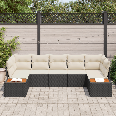 vidaXL 7-delige ligbedden set met kussens zwart poly rattan acacia afbeelding3 - 1