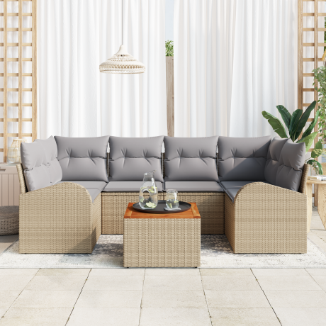vidaXL 7-delige ligbedset met kussens beige poly rattan acacia afbeelding3 - 1