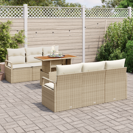 vidaXL 7-delige ligbedset met kussens beige poly riet afbeelding3 - 1
