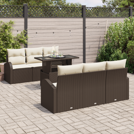 vidaXL 7-delige ligbedset met kussens bruin poly rattan afbeelding3 - 1