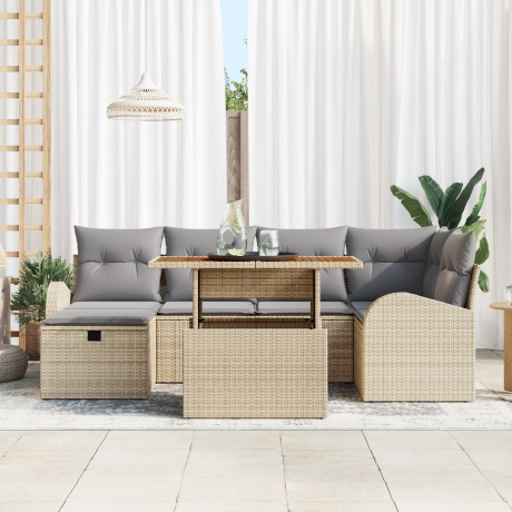 vidaXL 7-delige ligbedset met kussens in beige poly riet afbeelding3 - 1