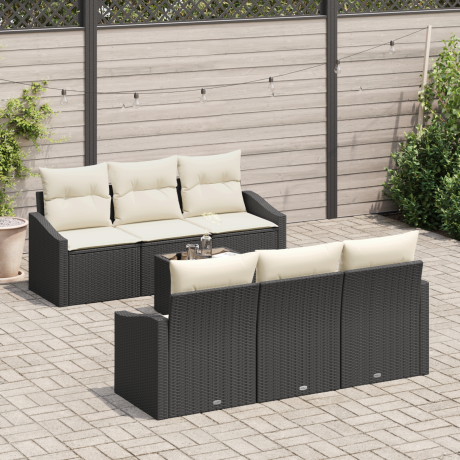 vidaXL 7-delige ligbedset met kussens zwart poly rattan afbeelding3 - 1