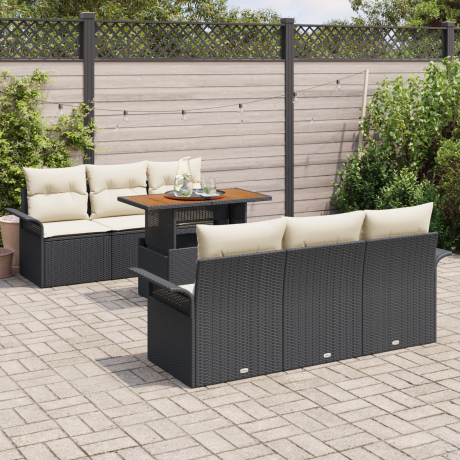 vidaXL 7-delige ligbedset met kussens - zwart poly rattan afbeelding3 - 1