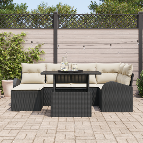 vidaXL 7-delige ligbedset met kussens zwart poly rattan afbeelding3 - 1