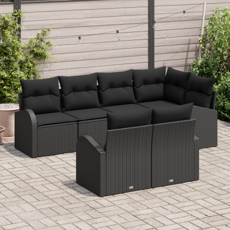 vidaXL 7-delige ligbedset met kussens zwart poly rattan afbeelding3 - 1