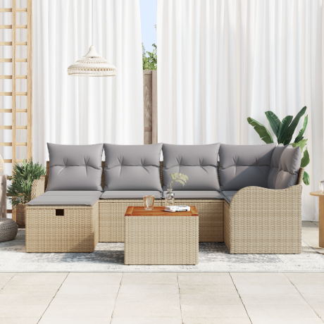 vidaXL 7-delige loungeset met kussens Beige Poly Rattan afbeelding3 - 1