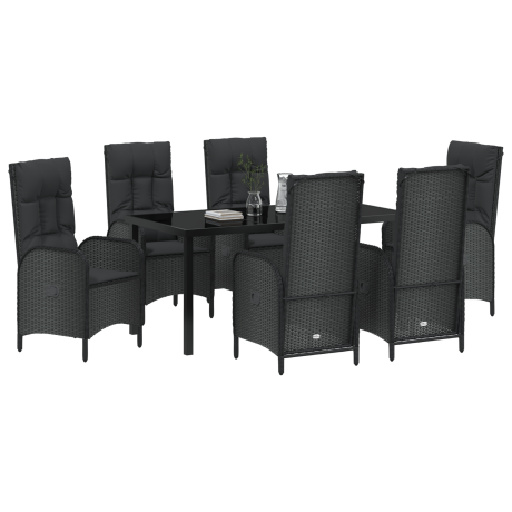 vidaXL 7-delige Tuin Eetset Zwart Poly Rattan afbeelding3 - 1