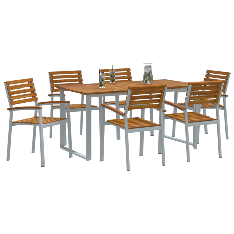 vidaXL 7-delige Tuin Eettafel Set Massief Acacia Hout en Metaal afbeelding3 - 1