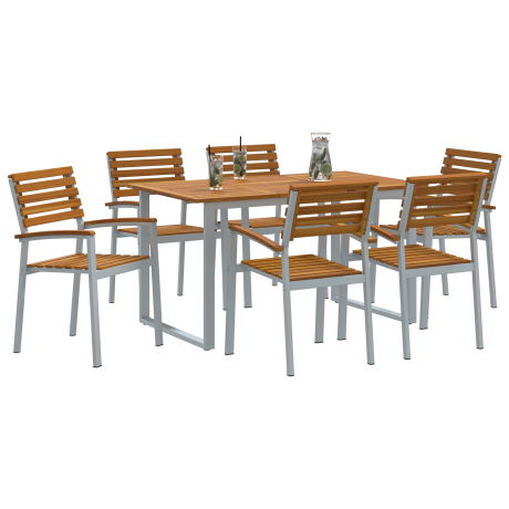 vidaXL 7-Delige Tuin Eettafel Set Massief Hout Acacia en Metaal afbeelding3 - 1
